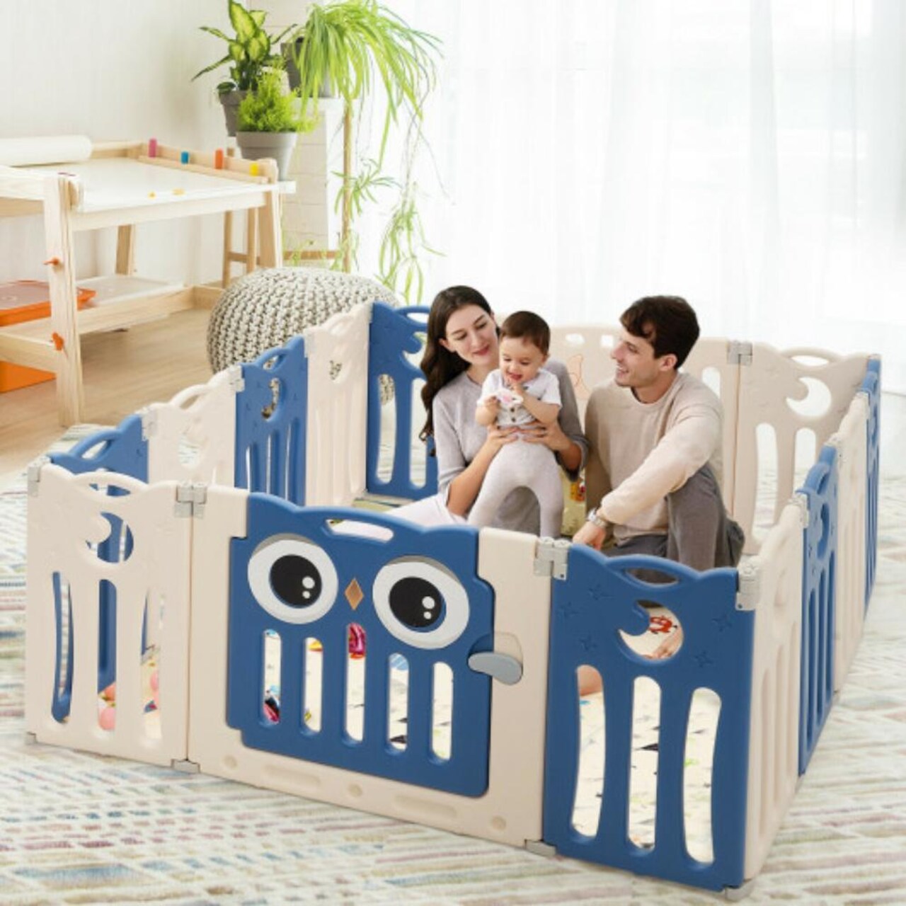 14-Panel Kids Foldable Activity Center Playpen with Lockable Door and Non-Slip Foot Mat